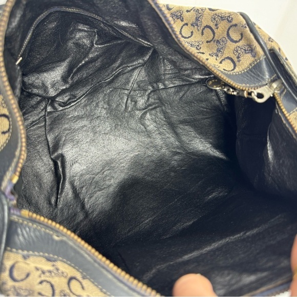 Celine Vintage Macadam Boston Bag – Triomphe Horse Carriage Logo, Navy Canvas - Picture 8 of 12